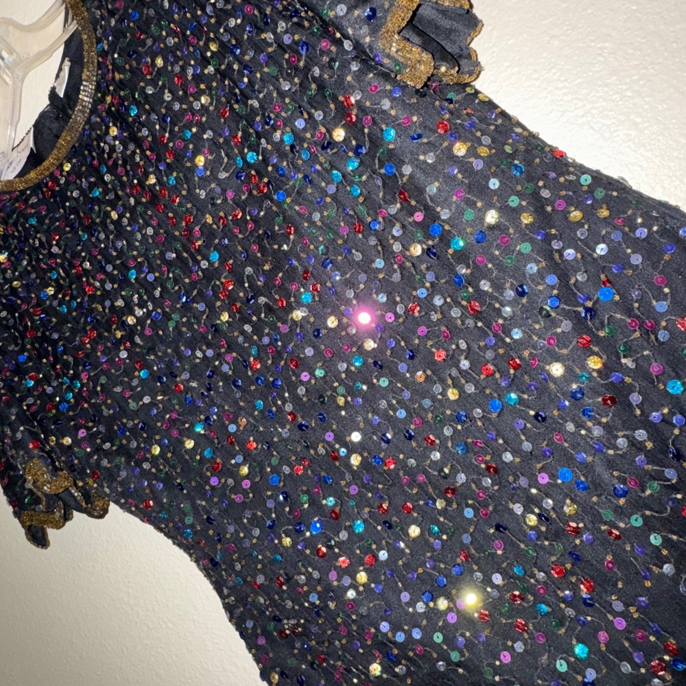 VTG Laurence Kazar Silk Sequin Beaded Top M Rainbow Disco 80/90s Party Costume